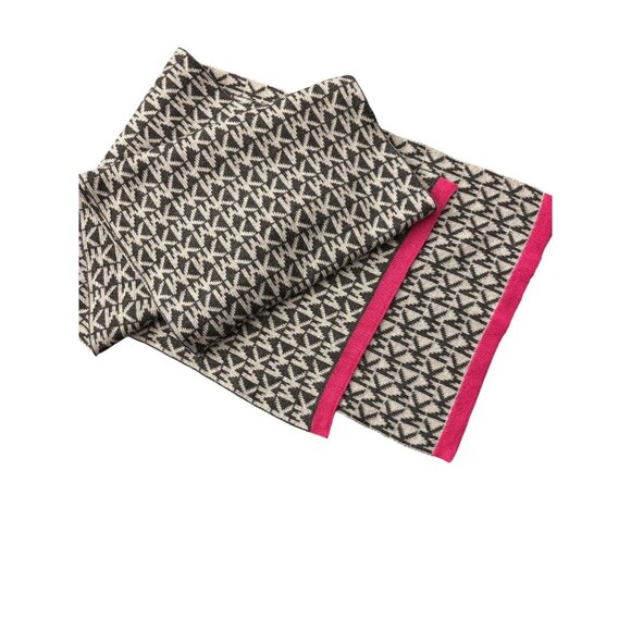 Michael Kors Monogram Knit Scarf Black Pink Grey Womens Winter Designer Logo - Picture 4 of 5